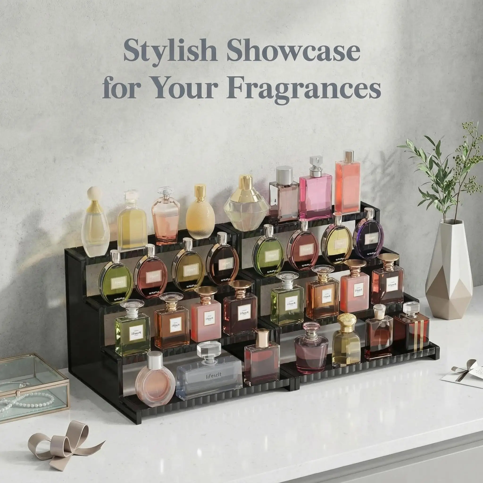 Perfume Fragrance Holder - ชั้นวางของตกแต่ง 4 ชั้น สีดำ ขนาด 12